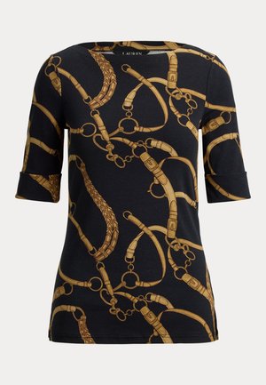 Lauren Ralph Lauren Petite, BELTING-PRINT COTTON BOATNECK TEE - T-shirt imprimé - black/tan