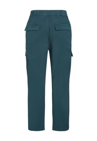 Teal cargo bukser med elastisk talje, to sidelommer og to baglommer. Glat tekstur, lige ben design.