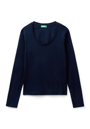 T-shirt a maniche lunghe color navy con scollo a barca, realizzato in cotone morbido. Presenta una vestibilità slim e dettagli sottili sull'orlo.