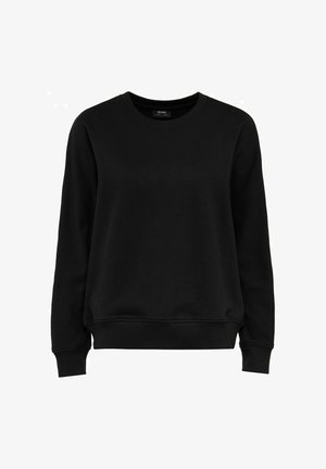 Czarna bluza z okrągłym dekoltem, długimi rękawami oraz ściągaczami na rękawach i na dole. Wykonana z miękkiego bawełnianego materiału o gładkiej teksturze.