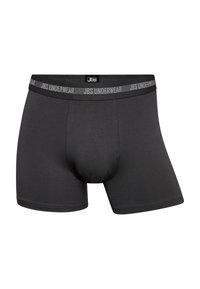 Boxer briefs negras hechas de una tela suave. Cuentan con una cinturilla elástica con logo que lleva "JBS UNDERWEAR" en gris. Diseñadas para comodidad y ajuste.