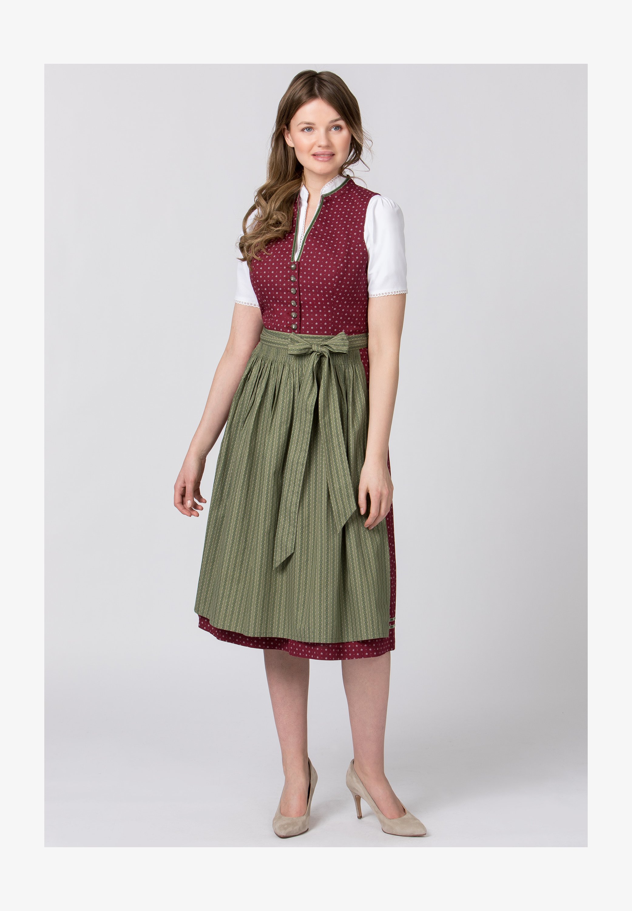 Stockerpoint Dirndl Aurora Bordeaux Per Donna - Vestito Tradizionale Bavarese In Velluto Con Grembiule