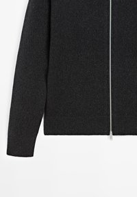 Zwarte ritssweater van textiel, met een gladde zilveren rits, ribgebreide mouwen en zoom.