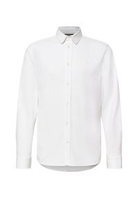 Bílá košile s dlouhým rukávem vyrobená z bavlny, s límcem na knoflíky, plným předním zapínáním a jemným logem na hrudi.