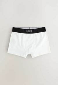 Boxer short blancs pour hommes en coton, dotés d'une ceinture élastique noire avec "NEXT" imprimé en blanc. Design classique et texture lisse.