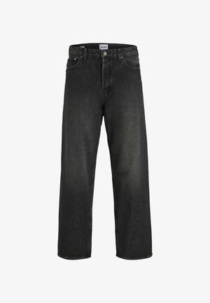 Tumedat hallid denim püksid, millel on lõdvestatud istuvus, sirged sääred, viis taskut ja nööplukuga kinnitamine vööl. Silmapaistvad õmblused kogu ulatuses.