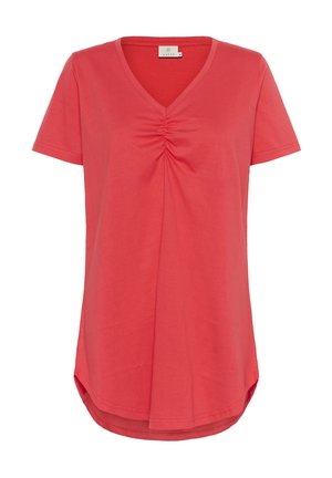 Korale sivo-vratno majico s kratkimi rokavi, ki ima središnjo gubico; sproščen kroj z nekoliko ukrivljenim robom. Mehka, bombažna mešanica.