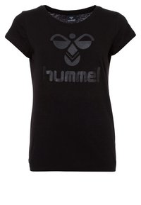 Černé tričko s krátkým rukávem vyrobené z bavlny, s lesklým potiskem loga včely a textem "hummel" na přední straně. Klasický střih.