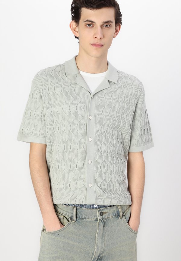 Geometric Stitch Button-Through Sweater Polo - Cardigan - mineral gray2