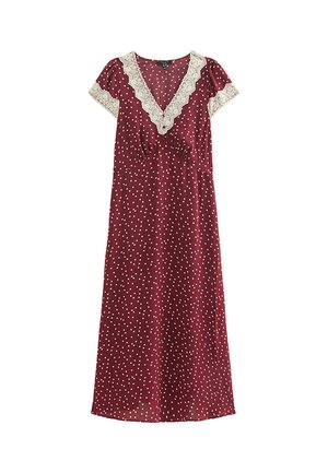 New Look, CURVES RED SPOT PRINT LACE TRIM MIDI DRESS - Vestido largo - red pattern