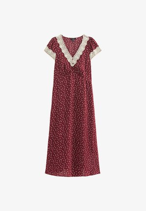 New Look Curves, CURVES RED SPOT PRINT LACE TRIM MIDI DRESS - Vestito lungo - red pattern