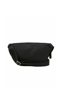 Schwarze Nylon-Beltbag in rechteckiger Form, mit verstellbarem Riemen und Reißverschluss. Texturierte Oberfläche, leichtes Design und minimale Akzente.