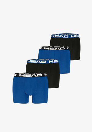 Vier Paare Herren-Boxershorts in abwechselndem Schwarz und Blau, jeweils mit einem elastischen Bund mit der weißen Aufschrift "HEAD".