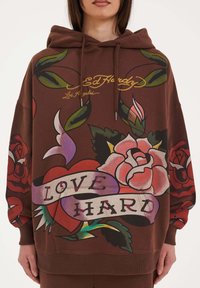 Ed Hardy - LOVE HARD GRAPHIC - Felpa con cappuccio - brown Immagine in miniatura 1