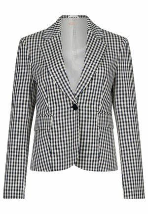 Blazer v námořnické a bílé kostkované šále s klopou, s jedním knoflíkem, dvěma předními kapsami a dlouhými rukávy. Materiál z bavlněné směsi.