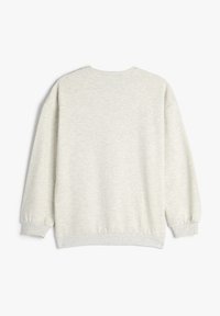 Lichtgrijze sweatshirt met lange mouwen, geribbelde halslijn en boorden, zachte textuur en een minimalistisch ontwerp zonder versieringen.