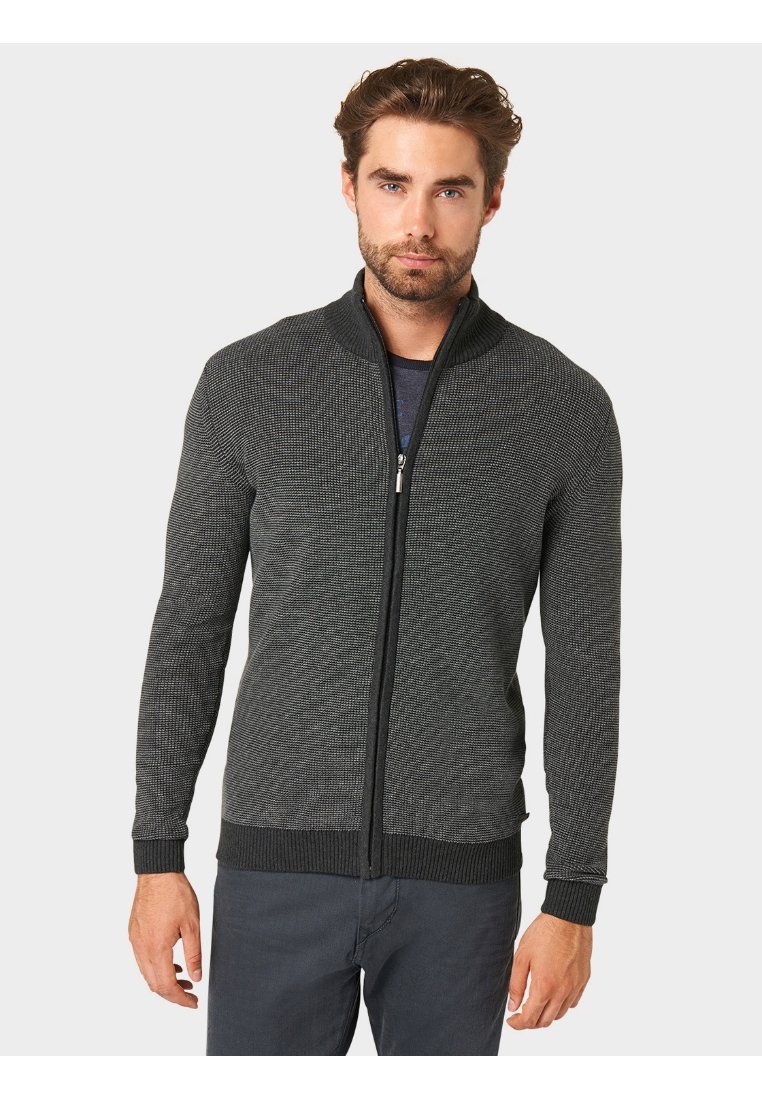 TOM TAILOR MIT ZIPPER Strickjacke black grey melange/dunkelgrau