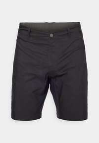 Schwarze Shorts aus leichtem Stoff mit einem schlichten Design, verfügen über einen Knopfverschluss, einen normalen Bund und verstärkte Nähte.