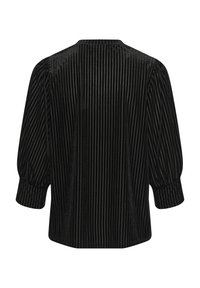 Blusa a righe nere in velluto tessuto, con scollo rotondo, maniche a sbuffo 3/4 e una vestibilità rilassata con una finitura liscia.