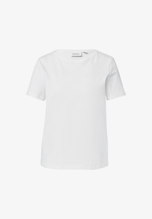 Witte T-shirt met korte mouwen van zachte katoen, met een ronde halslijn en een relaxte pasvorm. Minimalistisch ontwerp zonder patronen of accenten.