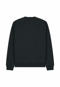 Sweatshirt noir avec un col rond, des manches raglan et des poignets et un ourlet côtelés. Texture lisse, design minimaliste, sans motifs ni accents visibles.