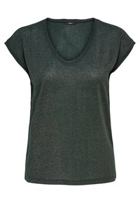 Mörkgrön kortärmad topp i ett glänsande tyg med bred scoopedekolletage och mjuk textur, med en avslappnad passform.