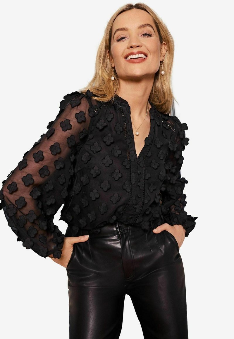 Love & Roses REGULAR FIT - 3D FLORAL V-NECK LONG SLEEVE  - Palaidinė - black
