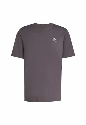T-shirt Adidas grigio carbone a maniche corte con scollo a girocollo e piccolo logo Adidas bianco sul lato sinistro del petto.