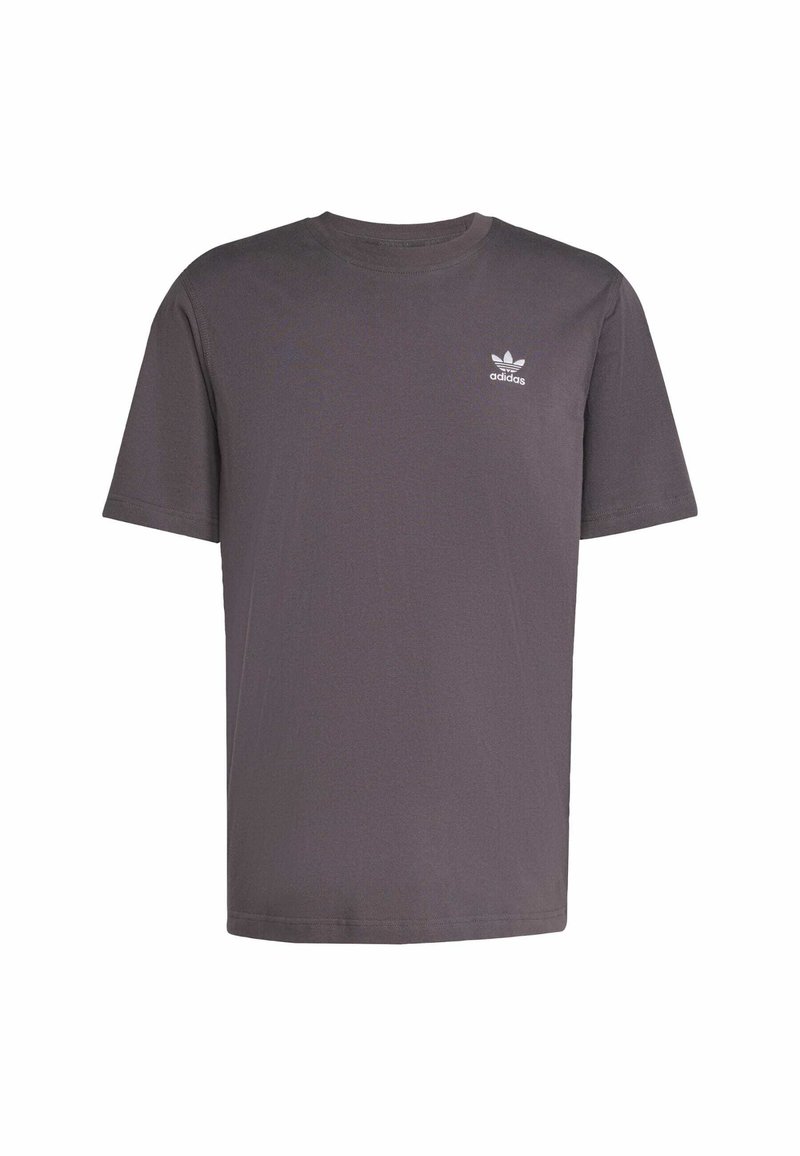 T-shirt Adidas grigio carbone a maniche corte con scollo a girocollo e piccolo logo Adidas bianco sul lato sinistro del petto.