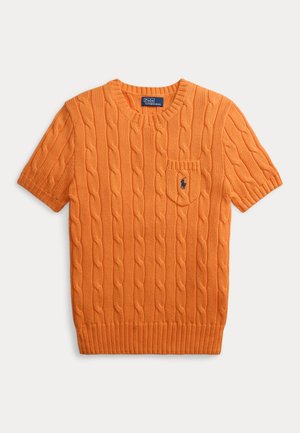 CABLE-KNIT COTTON SHORT-SLEEVE SWEATER - Pullover - soft clementine