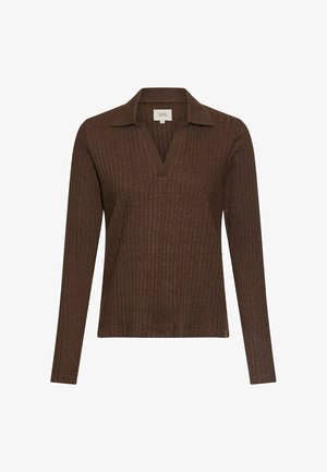 camel active, JERSEY-SHIRT MIT GERIPPTEM KRAGEN - Poloshirt - brown melange