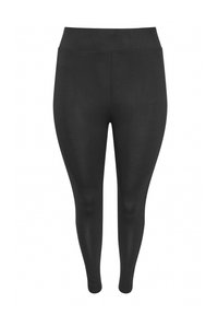 Zwarte leggings met een hoge tailleband, een gladde textuur en een slanke pasvorm. Gemaakt van rekbaar materiaal voor comfort en bewegingsvrijheid. Geen zichtbare logo's of patronen.