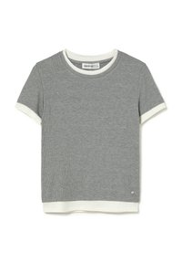 T-shirt gris à côtes avec col et finitions blanches. Encolure ronde, manches courtes et petit logo sur l'ourlet.