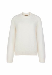 Krämfärgad stickad tröja med rund halsringning, ribbade ärmslut och nederkant. Mjuk textur, avslappnad passform och minimalistisk design.