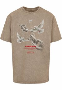 MJ Gonzales FREEDOM X ACID WASHED HEAVY  - Potiskana majica - darkkhaki