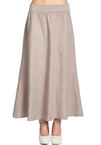 Helle beige, fließende Maxirock aus Leinen mit einem elastischen Bund. Die glatte Textur und das subtile Drapieren schaffen eine lässige Silhouette.