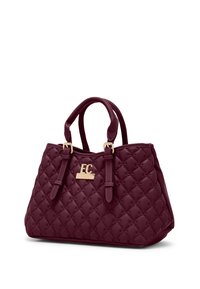 Borsa trapuntata bordeaux con doppi manici, fibbie color oro e targhetta con logo "FC" in rilievo sul davanti.