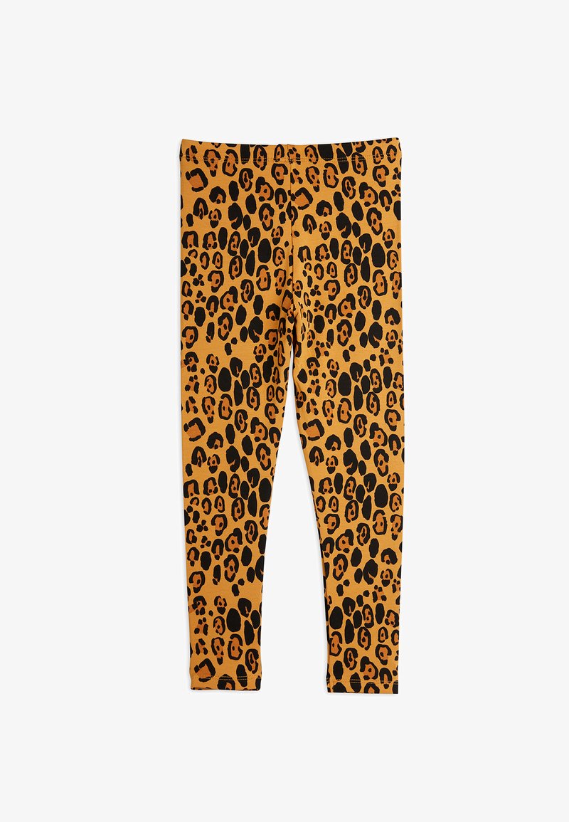 Leggings en imprimé léopard dans un mélange de coton orange et noir, dotés d'un design extensible avec une texture lisse et une silhouette ajustée.