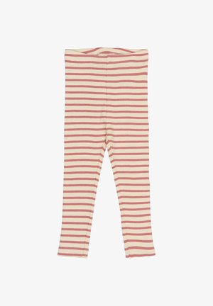 Ribadeelised retuusid kreemi ja roosa värviga, valmistatud ribakanga materjalist, millel on elastne vöökoht ja sobiv disain.