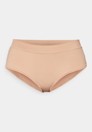 Beige Unterwäsche mit hoher Taille aus glattem Stoff. Verfügt über ein nahtloses Design und einen breiten Bund für zusätzlichen Komfort.