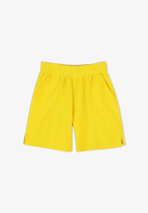 Geel shorts met een elastische tailleband, zijzakken en zijsplitten. Gemaakt van zacht materiaal, met een simpel, casual ontwerp.