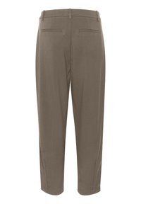 Khaki broek met een rechte pijpdesign, met een gladde textuur, twee achterzakken en een tailleband met riemlussen.