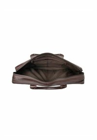 Brązowa skórzana torba z zamkiem błyskawicznym, dwoma uchwytami oraz miękką podszewką wewnętrzną. Posiada wiele kieszeni do uporządkowanego przechowywania.