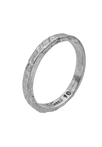 Silver ring with a textured, uneven surface and a simple, rounded shape. Inside features engraving with size "10."