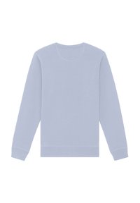 Sweatshirt bleu clair à manches longues avec un col rond, des manches à poignets côtelés et un ourlet droit. Fabriqué en tissu doux sans motifs.