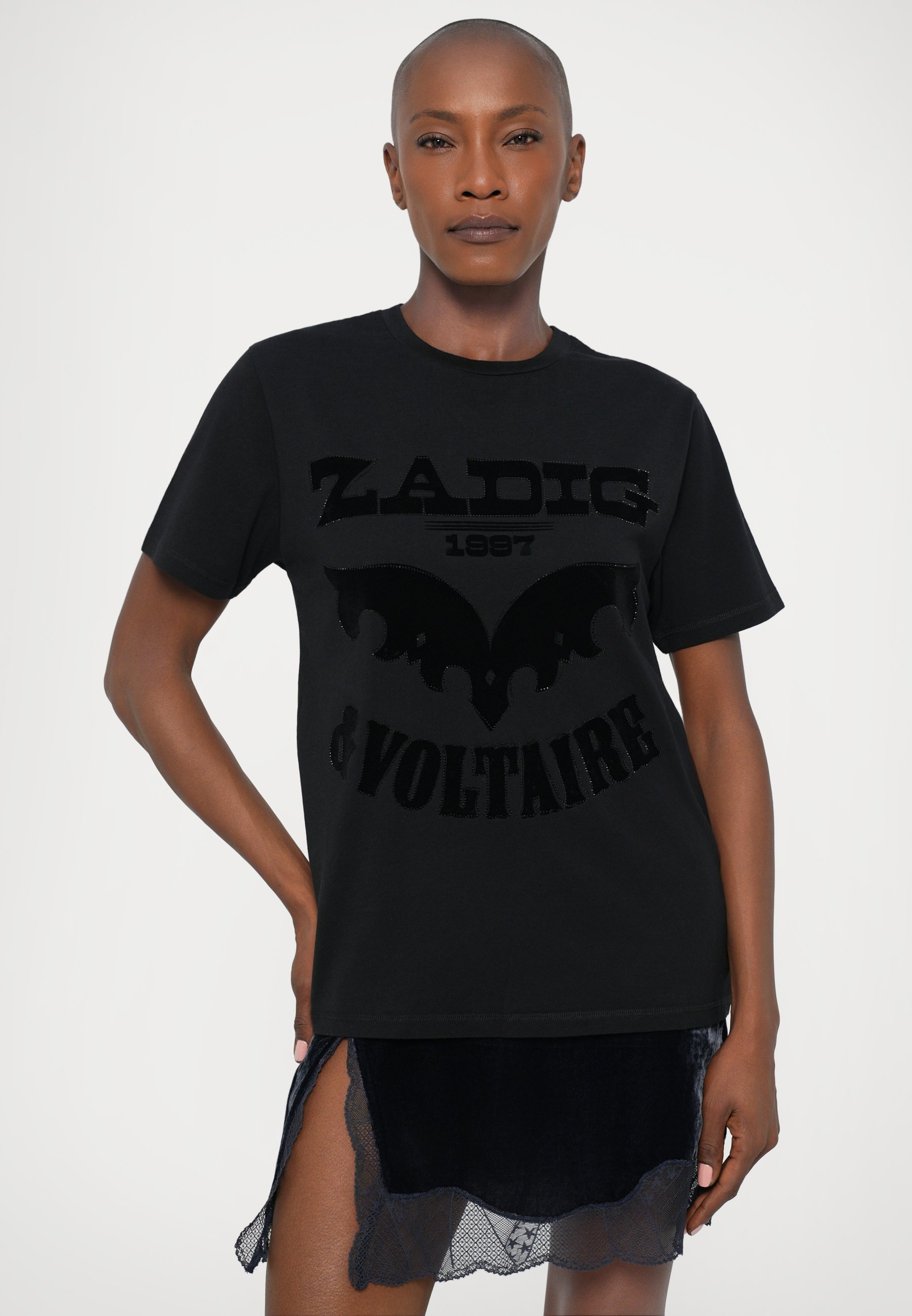 ZADIG&VOLTAIRE *Tシャツ*星柄ラインストーン*M*ブラック Zadig & Voltaire EDWIN FLOCK STRASS - Print T-shirt - black