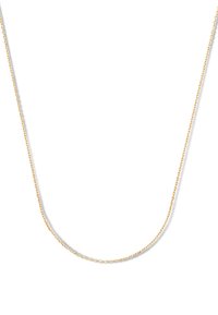 Collier en métal couleur or avec un design de chaîne délicate et fine. Texture lisse et éclat subtil, fabriqué avec des maillons uniformes. Pas d'ornements.