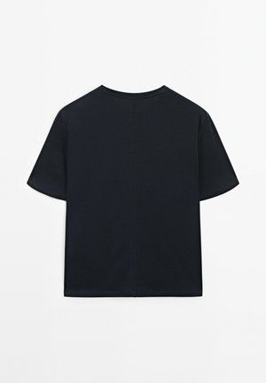 Black short-sleeve t-shirt displayed from the back, featuring a simple design and straight hem against a white background.