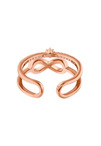 Bracciale in rosé con un design aperto, caratterizzato da linee morbide e piccole pietre trasparenti lungo la parte interna.