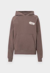 Brązowy wkładany na głowę hoodie z przednią kieszenią typu kangur i białym logo "ellesse Perugia Italia EST 1959" na lewej piersi.